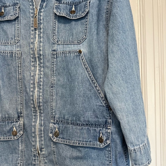 VTG 90s Petite Medium Liz Authentic Full Zip Denim Field Jacket Multiple Pockets - Picture 8 of 16